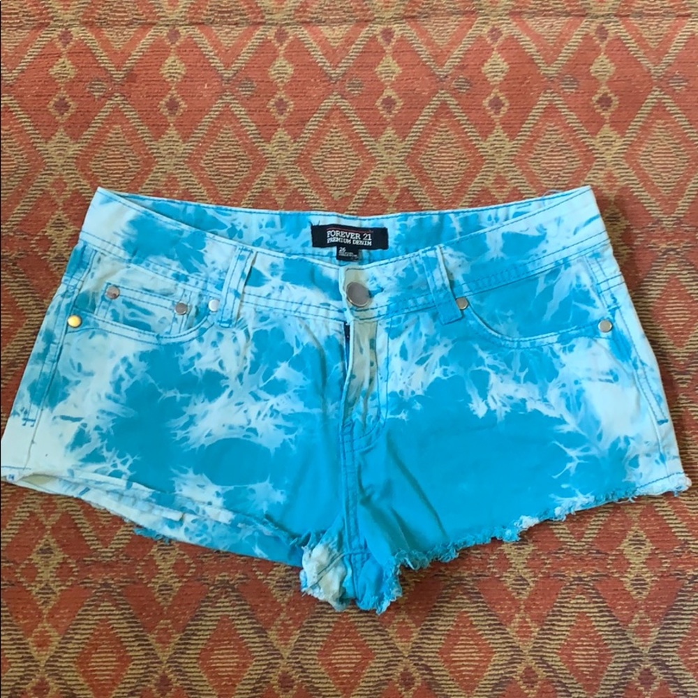 Blue and white tie dye shorts